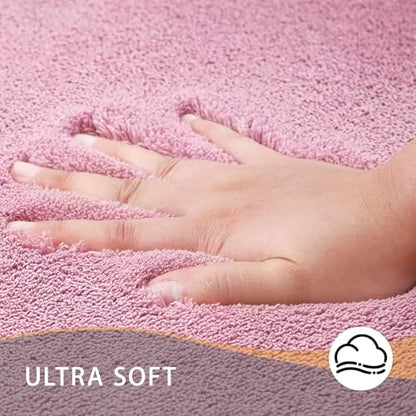 MINIDEAR Toilet Rugs 24x20 - U Shaped Pink Thick Memory Foam Contour Rugs,Ultra Soft & Plush Fluffy, Non-Slip, Quick Dry, Absorbent Washable Floor Microfiber Mat for Home Decor Accessories