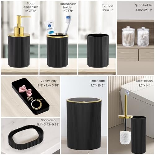 Black Gold Bathroom Accessories Set, 10PC Bathroom Set