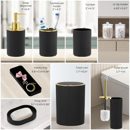 Black Gold Bathroom Accessories Set, 10PC Bathroom Set