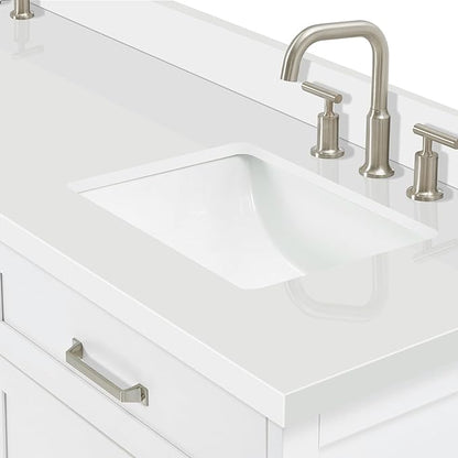 ARIEL Monroe 72-inch Bathroom Vanity with Sink,Solid Wood, 1.5-inch Pure White Quartz Countertop & Backsplash, Double Oval Porcelain Sink, 9 Dovetail Drawers, Brushed Nickel, White