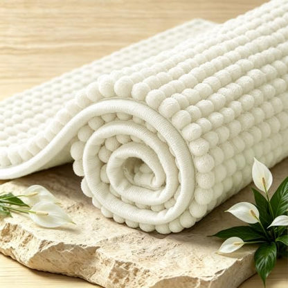 SUBRTEX Bathroom Rugs, 24" x 36" Chenille Bath Rug Soft Short Plush Bath Mat Soft Shower Mat Water Absorbent Shower Mat Quick Dry Machine Washable, Cream White