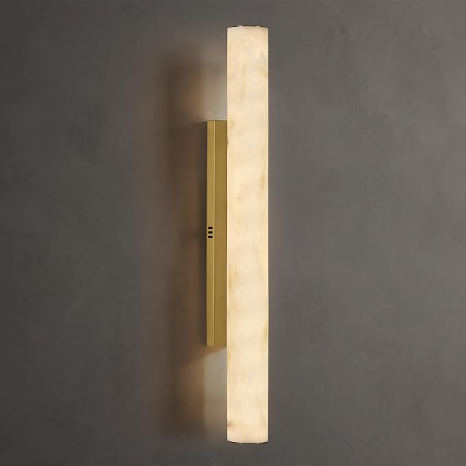 36" Alabaster Wall Sconce, Large Brass Linear Sconce, Modern Bathroom Vanity Light, 3000K Dimmable Faux Alabaster Sconces, Durable Indoor Wall Lamp for Bedroom Living Room, Entryway, Stairs (1 Pack)