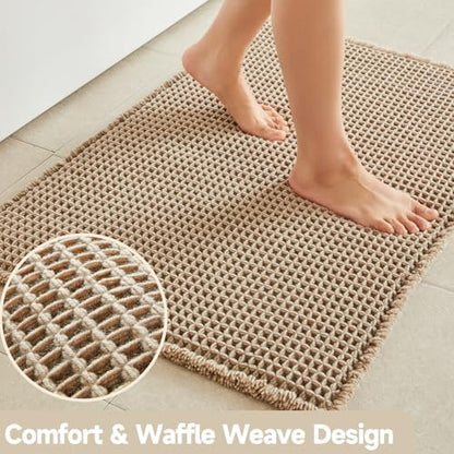 TYUU Waffle Bath Mat, Boho Bathroom Rugs Non Slip, 30x20 Beige
