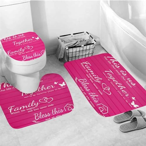 4Pcs Family Shower Curtain Sets with Non-Slip Rugs