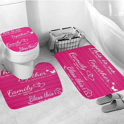 4Pcs Family Shower Curtain Sets with Non-Slip Rugs