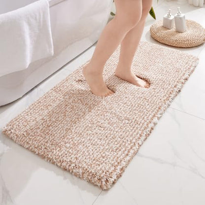 Disolla Bathrom Runner Rug 24x59 - Large Soft Plush Bath Mat, Thick Long Non-Slip Shaggy Floor Mat, Ultra-Absorbent for Master Bathroom Bedroom, Beige & White