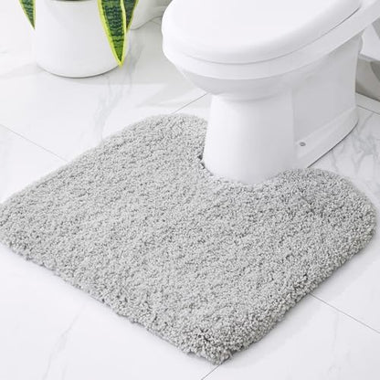 Disolla Toilet Mat 22x24 Grey - Non Slip Fluffy U-Shaped Contour Rug, Ultra-Soft Plush Toilet Floor Mat, Absorbent & Machine Washable