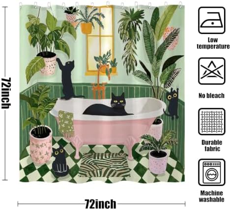 Funny Cat Shower Curtain for Bathroom Green 72x72 Inch