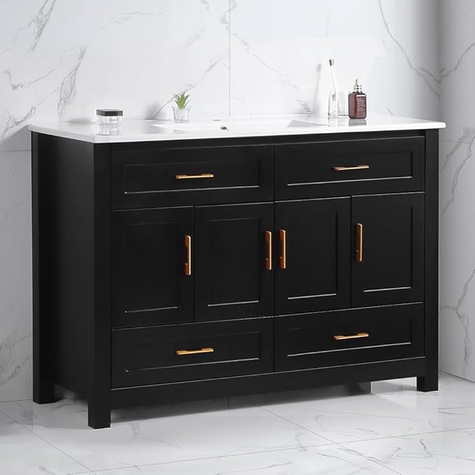 LZ LEISURE ZONE 48" Bathroom Vanity with Ceramic Sink Combo, Abundant Cabinet -4 Soft Close Doors and 4 Drawers, Black