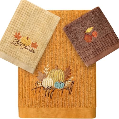 Peryiter 3 Pack Fall Pumpkin Decorative Bath Towel Set
