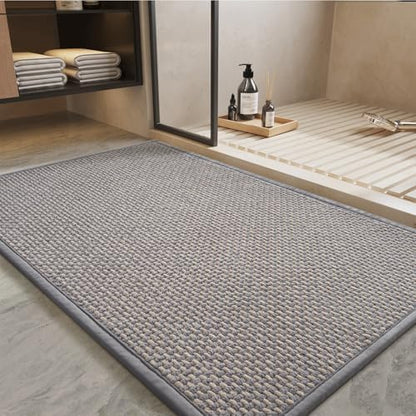 PADOOR-Bath Mat-Super Absorbent Chenille Bathroom Mats-Rubber Backed Bath Mats for Bathroom Non Slip, Easy Clean Bathroom Rugs Front of Bathtub,Shower Room,Sink-17×28, Grey&Beige