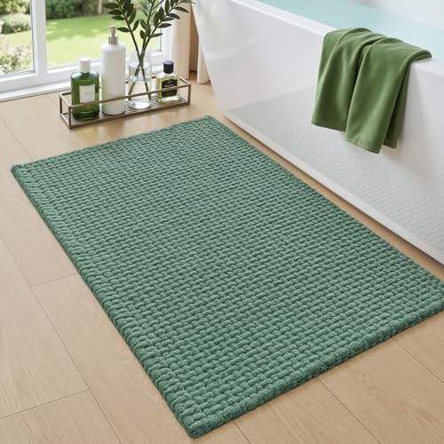 DEXI Chenille Bath Mat 32x20, Soft Absorbent Bathroom Rugs, Green