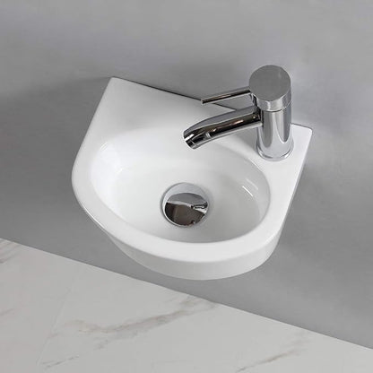 Wall Hung Basin Sink Small Cloakroom Basin Rectangle Ceramic Wash Basin Right Hand (Oval Sink Set (with Tap&Drain))