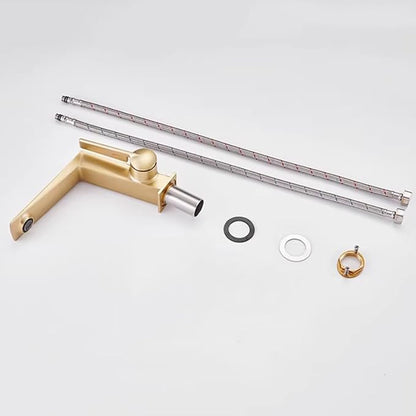 BiaoTeng Brushed Gold Bathroom Faucets Single Handle Hot and Cold Brass Faucets for Bathroom Sinks One Hole