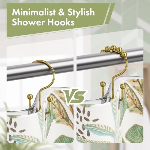 Amazer Gold Shower Curtain Hooks, 12PCS Minimalist Simple Double Shower Curtain Rings, Rust-Resistant Metal Shower Hooks Shower Curtain Hangers, Shower Rings for Bathroom Shower Rods Curtains