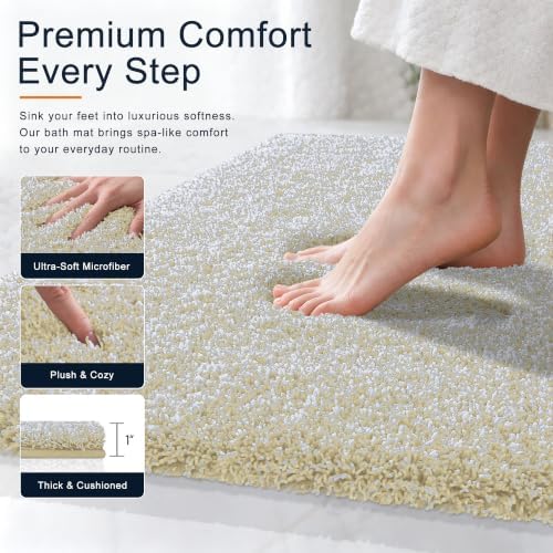OLANLY Microfiber Bathroom Rugs 47x24, Quick Dry Bath Mat, Sand and White