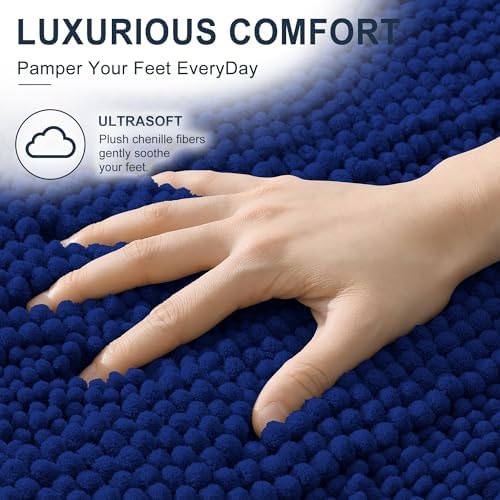 Smiry Thick Chenille Bathroom Rugs 30x20, Soft Absorbent Bath Mat, Navy