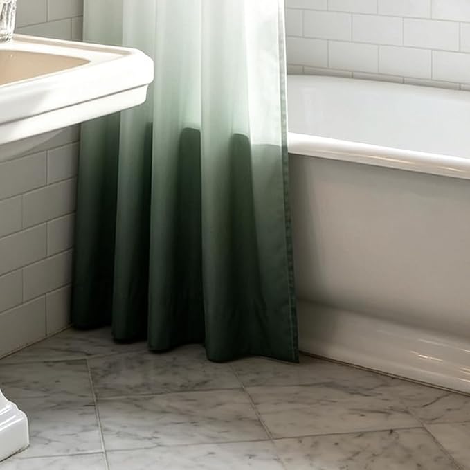 Felisa Ombre Army Green and White Shower Curtain Liner,Waterproof Fabric Shower Curtain with 3 Weighted Magnets, Odorless Cloth Lightweight Bathroom Curtain,Sturdy Rustproof Grommets,72 x 72