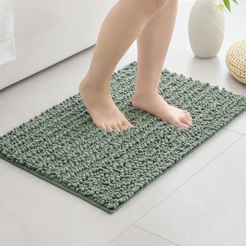 Disolla Sage Green Bathroom Rug 20x32 Inch - Luxury Chenille Bath Mat, Thick Shaggy Plush Absorbent Rug, Non-Slip Machine Washable Mats for Bathroom Floor & Decor