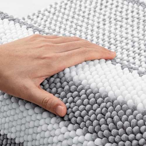 BSICPRO Bathroom Rugs, 20x32 Chenille Bath Mats, Light Grey