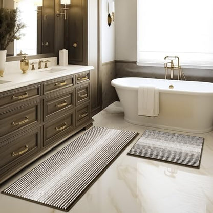 BSICPRO Bathroom Rugs Sets 2 Piece, Non Slip Striped Bath Mats, Latte
