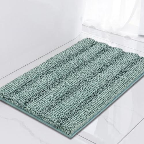 Turquoize Small Bathroom Rug 17x24, Chenille Bath Rug, Duckeggshell Blue