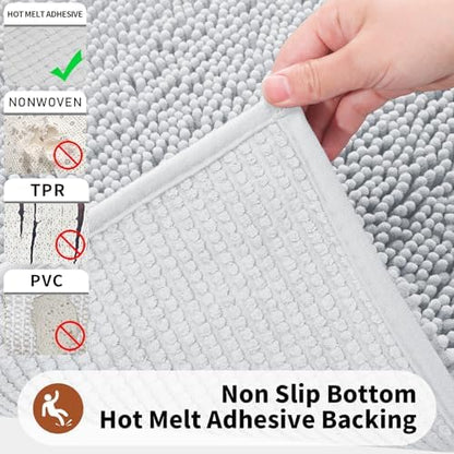 Yimobra Toilet Rugs U Shaped Washable - 24"x20" Non Slip Plush Contour Bath Rugs for Toilet - Super Soft Absorbent Quick Dry Toilet Mats for Bathroom,Silver