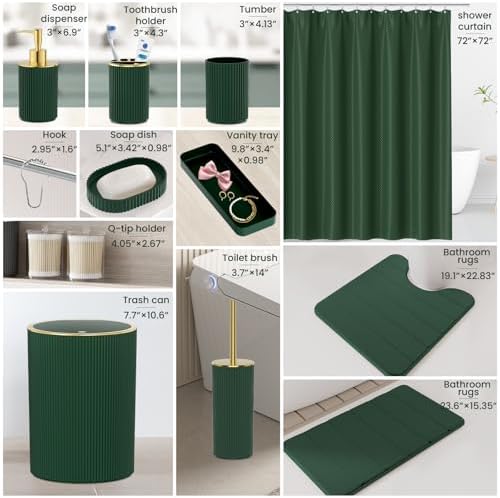 Dark Green Bathroom Accessories Set - Bathroom Shower Curtains Sets