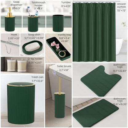 Dark Green Bathroom Accessories Set - Bathroom Shower Curtains Sets