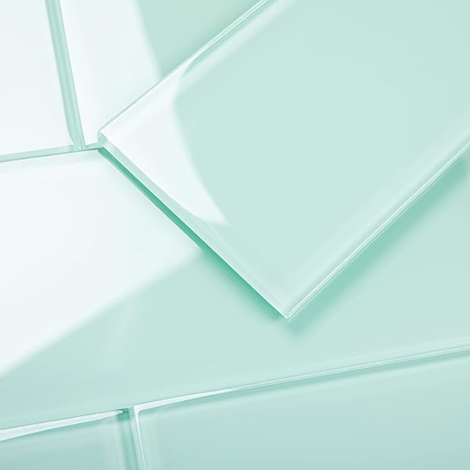 Light Green Glass Subway Tile, Glass for Bathroom Kitchen Shower Backsplash Wall, 4 x 12 Inches, 4 Sq.Ft