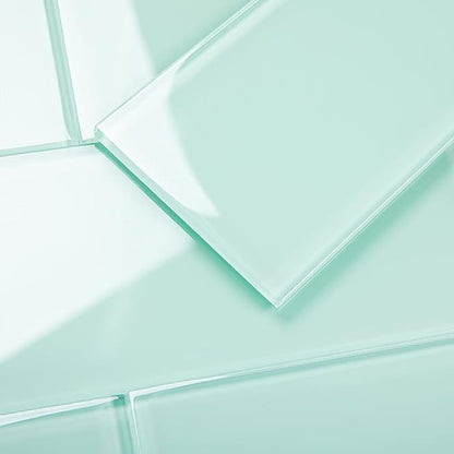 Light Green Glass Subway Tile, Glass for Bathroom Kitchen Shower Backsplash Wall, 4 x 12 Inches, 4 Sq.Ft