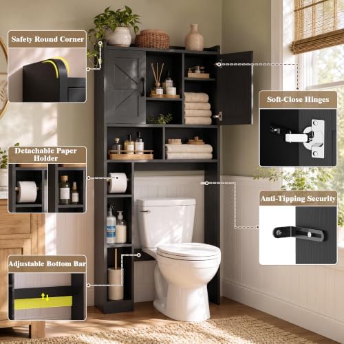 Farmhouse Over The Toilet Storage Cabinet with Barn Door, Reversible Side