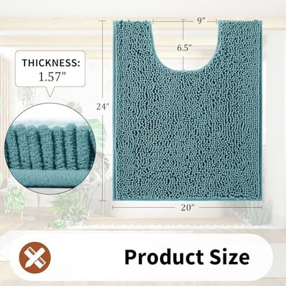 Yimobra Toilet Rugs U Shaped Washable - 24"x20" Non Slip Plush Contour Bath Rugs for Toilet - Super Soft Absorbent Quick Dry Toilet Mats for Bathroom,Teal Blue
