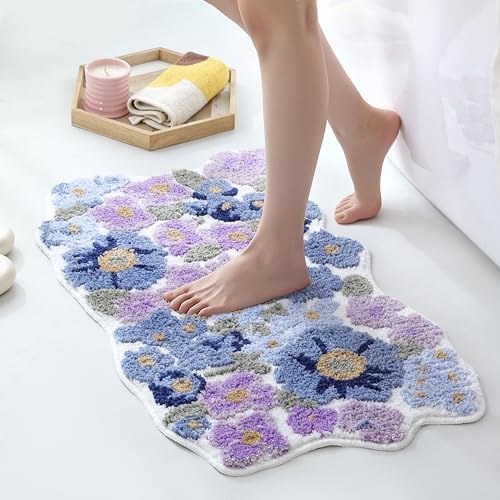 TRUEDAYS Floral Bath Mat, Cute Bath Mat for Bathroom, 32'' x 20'', Purple