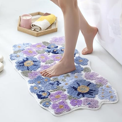 TRUEDAYS Floral Bath Mat, Cute Bath Mat for Bathroom, 32'' x 20'', Purple