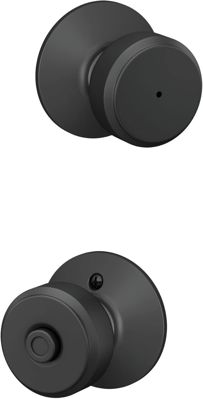 SCHLAGE F40 BWE 622 Bowery Door Knob, Bed & Bath Privacy Lock, Matte Black (Pack of 4)