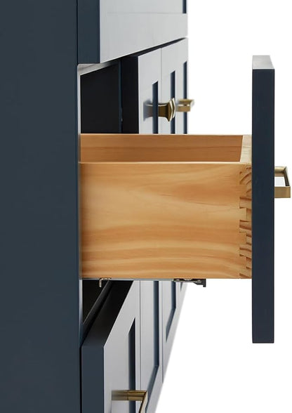 DKB Bradford 54" Midnight Blue Bathroom Vanity with Sink, 1.5" Italian Carrara Marble Countertop, Rectangular Undermount Sink, Solid Wood Frame, 2 Soft-Closing Doors, 4 Dovetail Drawers