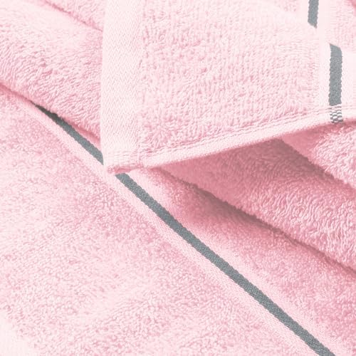 MyOwn Ultra Soft 6 Pack Cotton Towel Set, Contains 2 Bath Towels 28x55 inch, 2 Hand Towels 16x24 inch & 2 Wash Coths 12x12 inch, Ideal Everyday use, Compact & Lightweight - Pink
