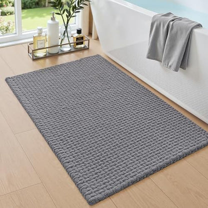 DEXI Chenille Bath Mat 32x20, Soft Absorbent Bathroom Rugs, Grey
