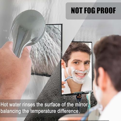 LFOYOU Shower Mirror for Shaving & Washing Your Face with a Squeegee - Built-in Two Razor Holder, 360°Rotation Adjustable Shaving Bathroom Mirror - Easy Install, Home Shower Accessory(Not Fogless)