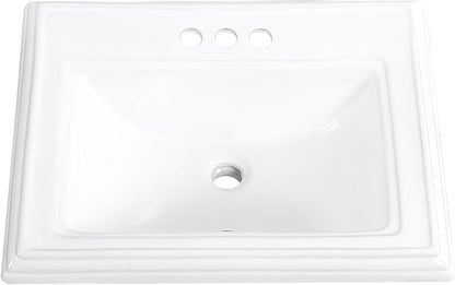 23" Drop-in Bathroom Sink with 4" Centerset 3 Hole Ceramic Basin | 23.2"x18.3", White Premium Porcelain, Self-Rimming Rectangle Design,Semi-recessed for Master Bath, Guest Powder Room Remodel