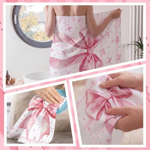 Moukeren Set of 3 Pink Bow Bath Towels, Decorative Towels for Bathroom