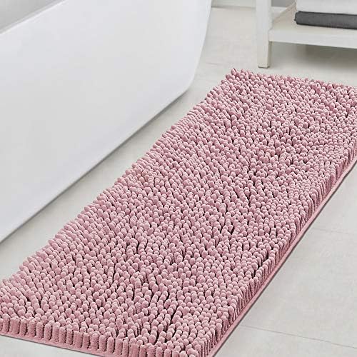 H.VERSAILTEX Bathroom Rugs Non Slip Luxury Chenille Bathroom Mat 47x17 Extra Soft and Absorbent Shaggy Rugs Washable Dry Fast Area Carpet Mats for Bath Room, Tub - Coral Pink