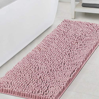 H.VERSAILTEX Bathroom Rugs Non Slip Luxury Chenille Bathroom Mat 47x17 Extra Soft and Absorbent Shaggy Rugs Washable Dry Fast Area Carpet Mats for Bath Room, Tub - Coral Pink