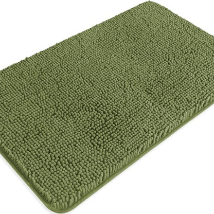 Sage Bathroom Rugs – Absorbent and Washable Bath Mat, Non-Slip, Thick Soft Chenille Bath Rugs for Bathroom Floor, Shower, Sink - 20" x 32"
