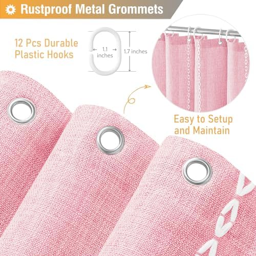 BTTN Blush Boho Farmhouse Linen Heavy Duty Cloth Shower Curtain Set, 72x72