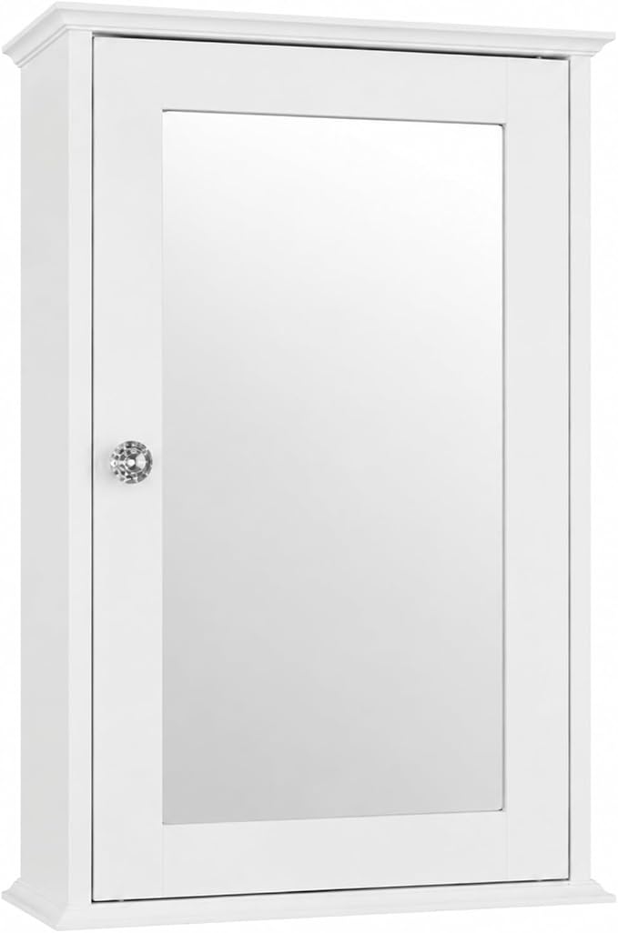 Bonnlo White Mirrored Medicine Cabinet - Wall Mounted Bathroom Storage Organizer with Single Door, 2 Adjustable Shelves & Magnetic Lock, Small Vanity Cabinet for Over the Toilet/Sink