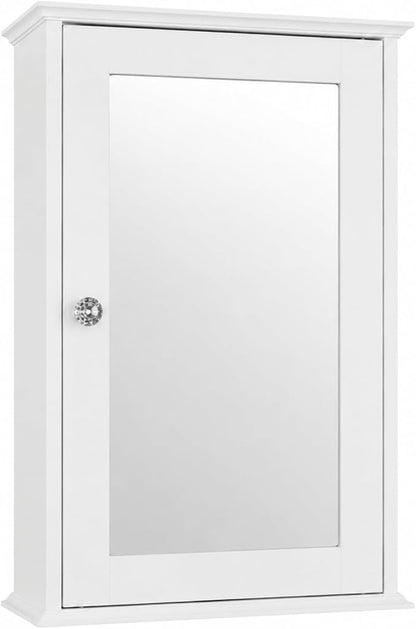 Bonnlo White Mirrored Medicine Cabinet - Wall Mounted Bathroom Storage Organizer with Single Door, 2 Adjustable Shelves & Magnetic Lock, Small Vanity Cabinet for Over the Toilet/Sink