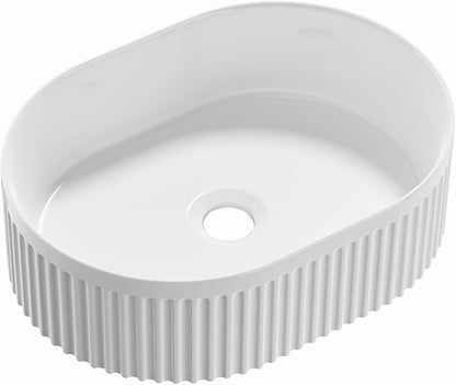 Oval Vessel Sink 16 Inch Above Counter - White Ceramic Countertop Bathroom Sink, 16" x 12" Modern Vanity Art Basin Porcelain Hand Wash Basin