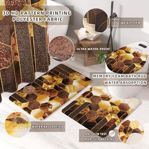 XLHOMO Bathroom Set - 26PC Bathroom Set with Shower Curtain and Rugs, Bathroom Accessory Set, Brown Bathroom Accessories Set, Trash Can & Soap Dispenser